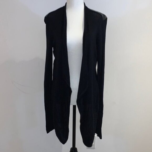 Marciano draped front black vegan leather long sleeves wrap jacket size Small - Picture 2 of 10